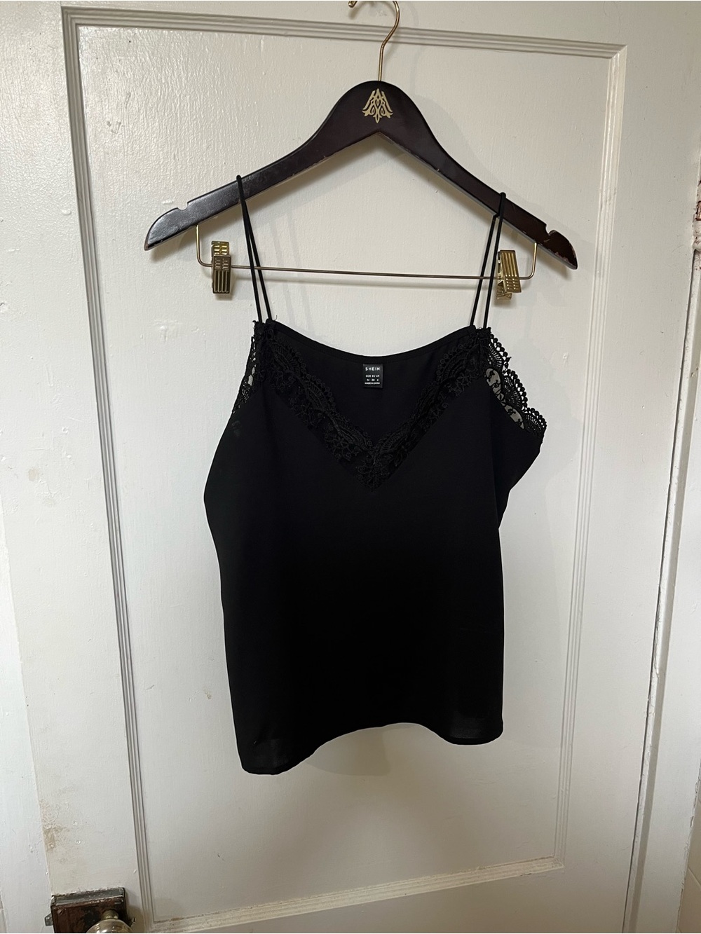 SHEIN Black Lace Trim V-Neck Camisole Cami Top Size M EUC